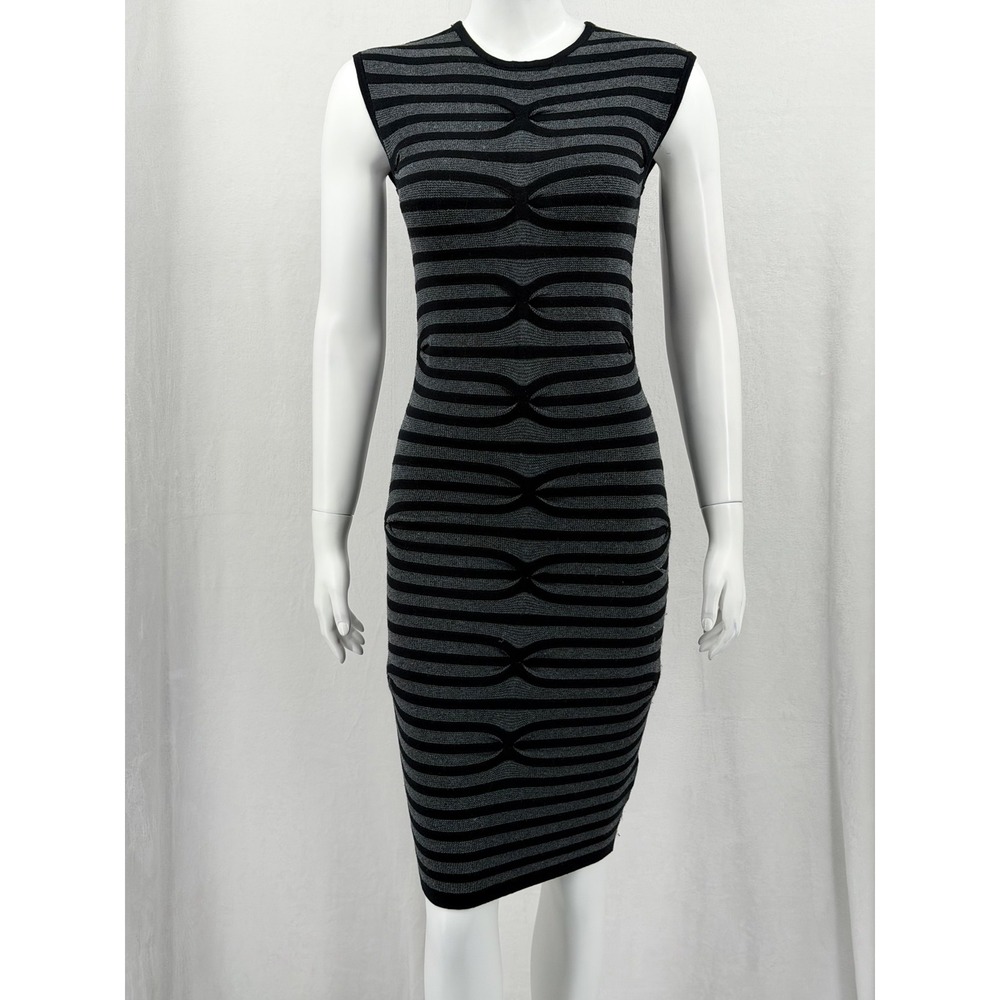 Ted Baker Dress Womens 2 US 6 Gray Black Striped Abela Bodycon Knit Stretch
